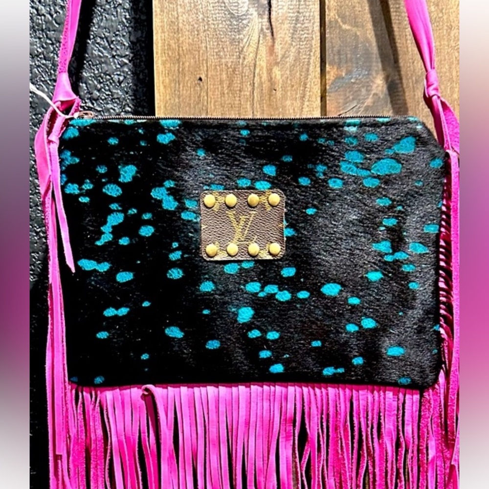 Keep It Gypsy Black & Turquoise Acid cowhide crossbody